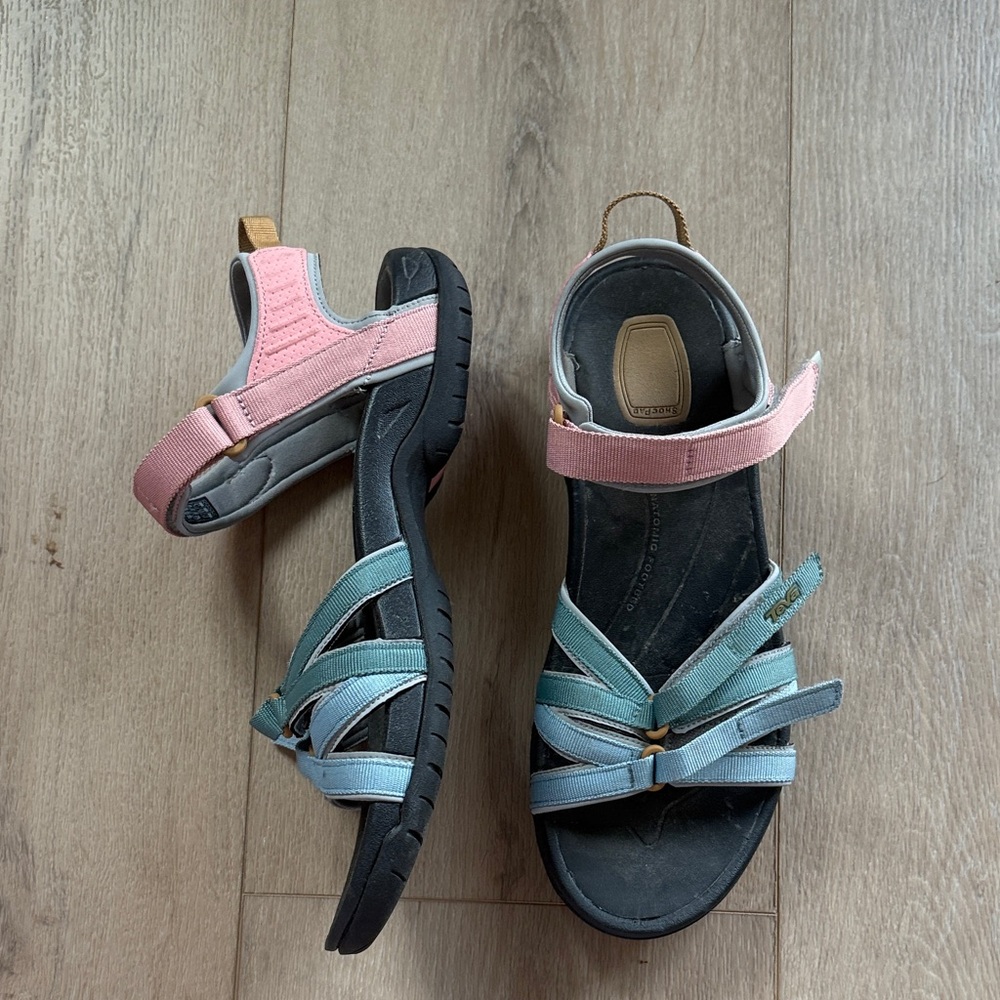 Teva Women's Pink and Blue Strappy Sandals